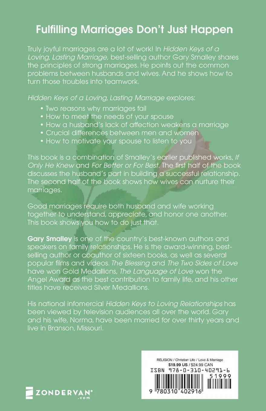 Rückseite: 9780310402916 | Hidden Keys of a Loving, Lasting Marriage | Gary Smalley (u. a.)