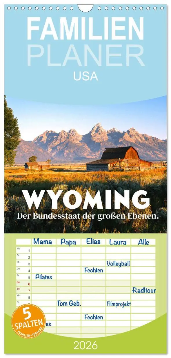 Cover: 9783516502916 | Familienplaner 2026 - Wyoming - Der Bundesstaat der großen Ebenen....