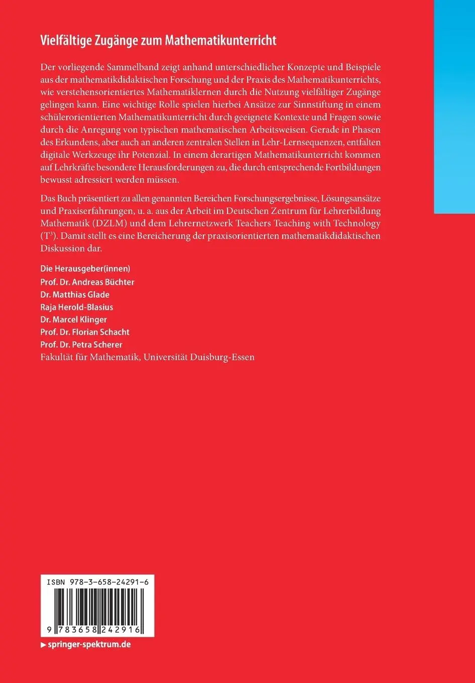 Rückseite: 9783658242916 | Vielfältige Zugänge zum Mathematikunterricht | Andreas Büchter (u. a.)
