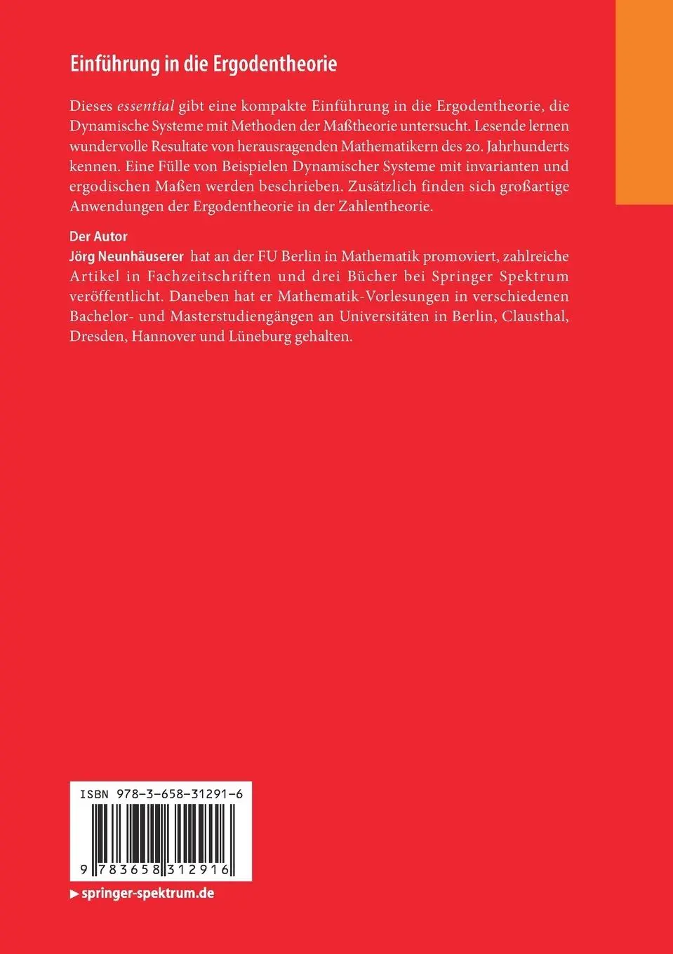 Rückseite: 9783658312916 | Einführung in die Ergodentheorie | Jörg Neunhäuserer | Taschenbuch