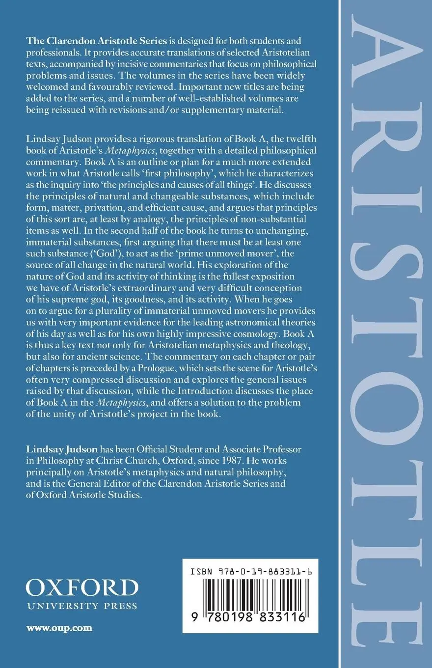 Rückseite: 9780198833116 | Aristotle, Metaphysics Lambda | Lindsay Judson | Taschenbuch | 2019