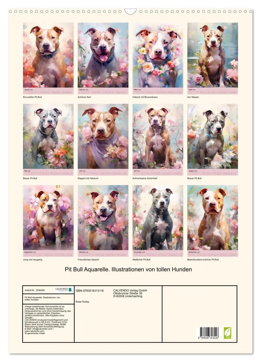 Bild: 9783516313116 | Pit Bull Aquarelle. Illustrationen von tollen Hunden (Wandkalender...