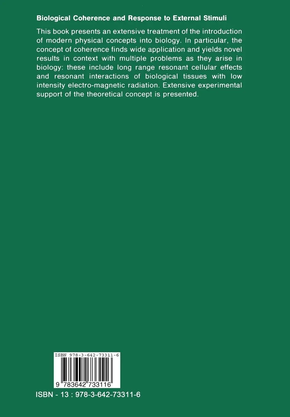 Rückseite: 9783642733116 | Biological Coherence and Response to External Stimuli | Fröhlich | ix