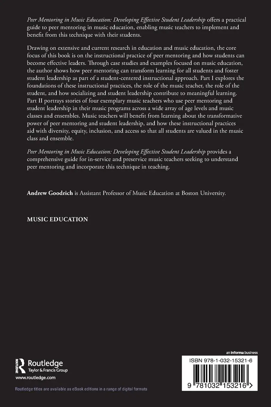 Rückseite: 9781032153216 | Peer Mentoring in Music Education | Andrew Goodrich | Taschenbuch