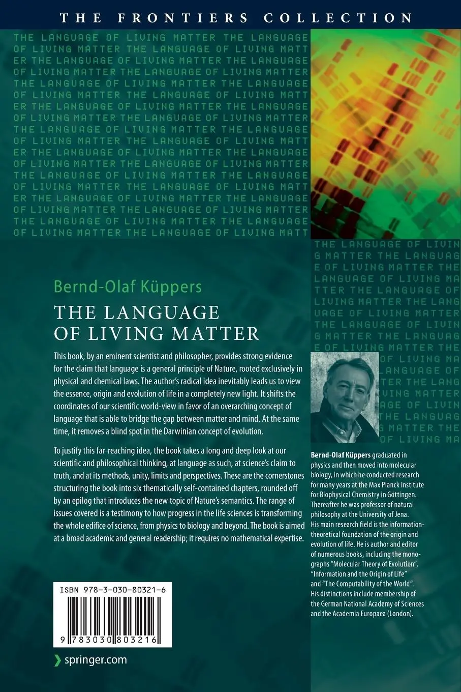 Rückseite: 9783030803216 | The Language of Living Matter | How Molecules Acquire Meaning | Buch