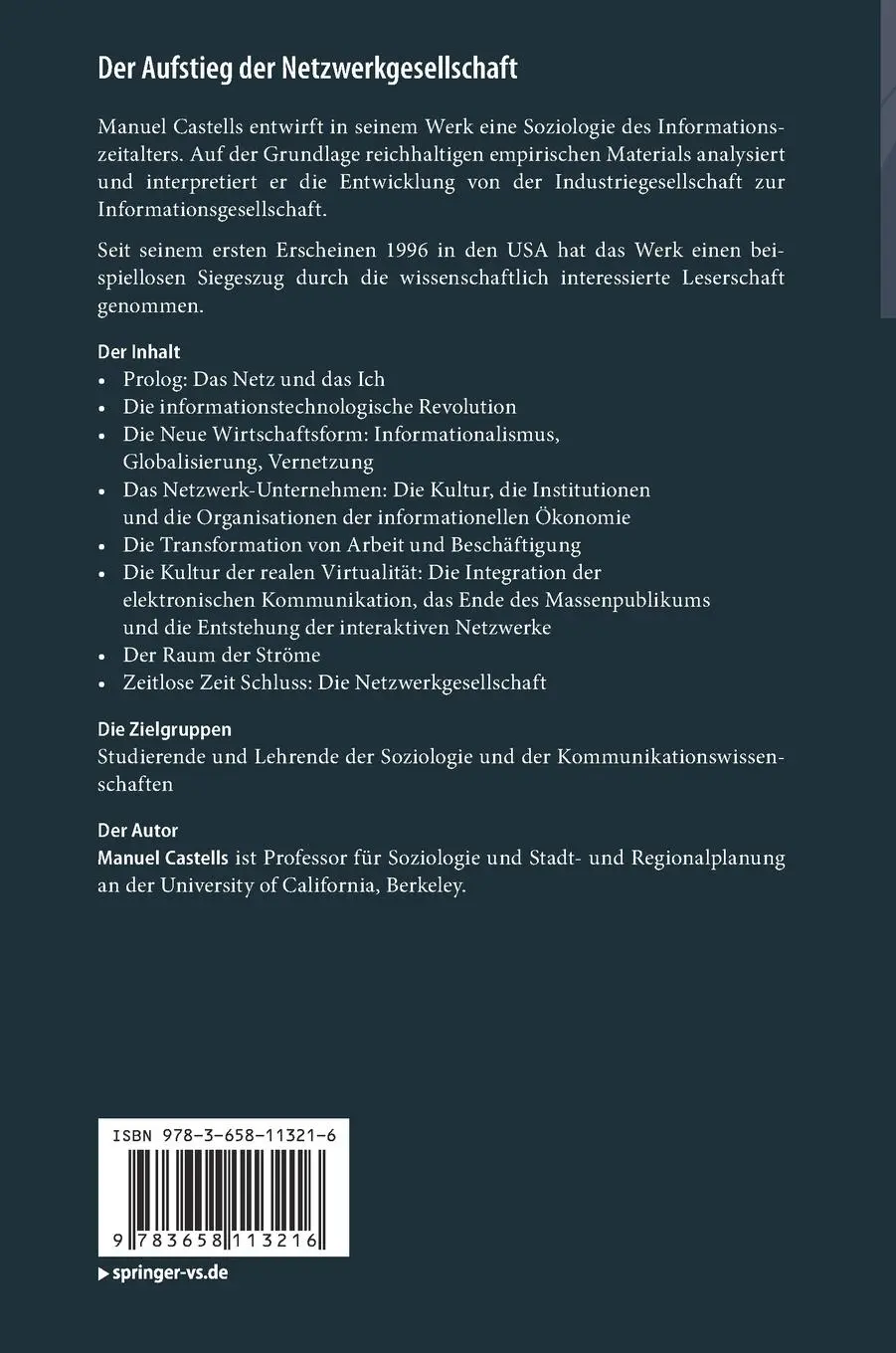 Rückseite: 9783658113216 | Der Aufstieg der Netzwerkgesellschaft | Manuel Castells | Buch | lxi