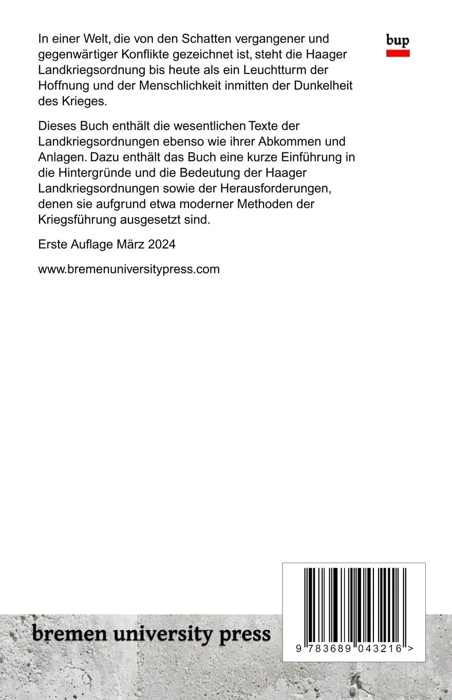 Rückseite: 9783689043216 | Die Haager Landkriegsordnung nebst Anlagen und Ergänzungen | Riegler