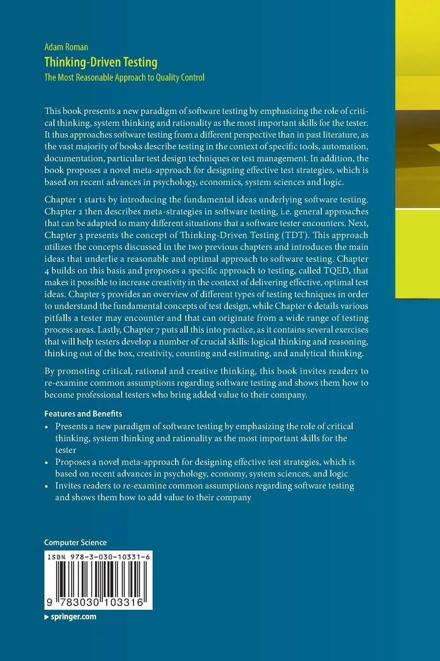 Rückseite: 9783030103316 | Thinking-Driven Testing | Adam Roman | Taschenbuch | xxv | Englisch