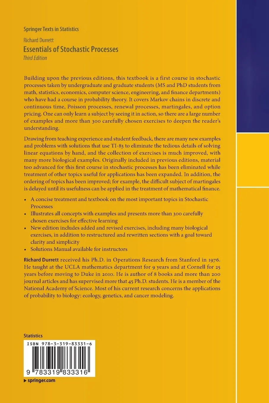 Rückseite: 9783319833316 | Essentials of Stochastic Processes | Richard Durrett | Taschenbuch