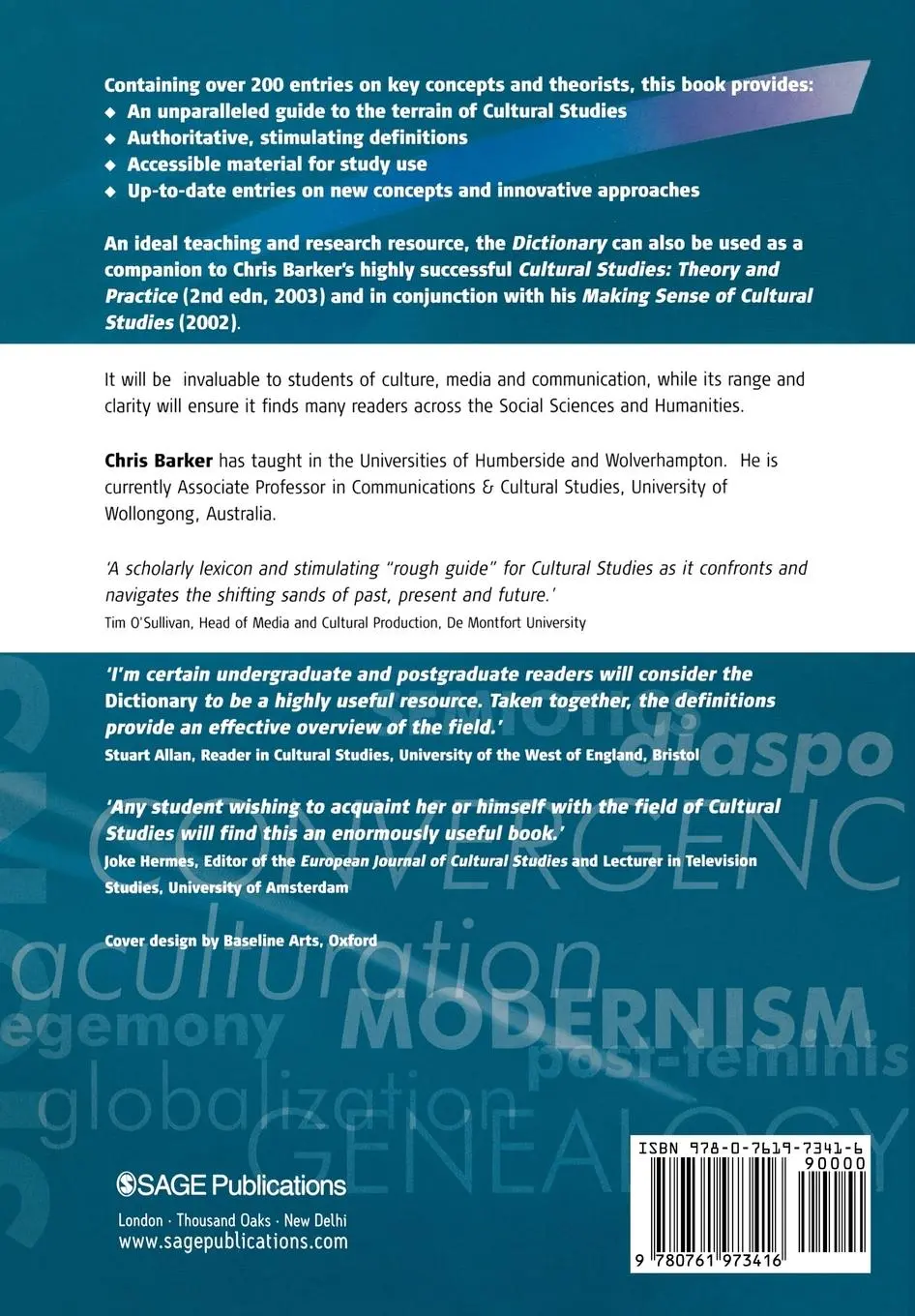 Rückseite: 9780761973416 | The SAGE Dictionary of Cultural Studies | Chris Barker | Taschenbuch