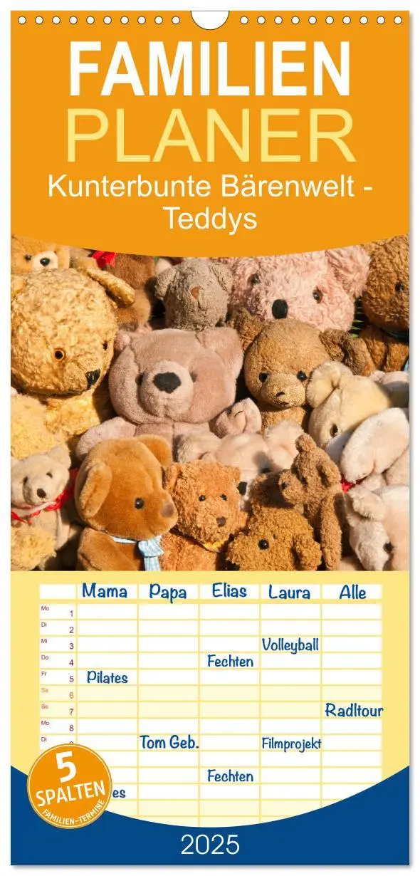 Cover: 9783457123416 | Familienplaner 2025 - Kunterbunte Bärenwelt - Teddys mit 5 Spalten...