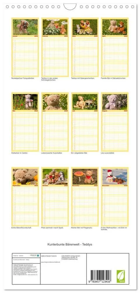Bild: 9783457123416 | Familienplaner 2025 - Kunterbunte Bärenwelt - Teddys mit 5 Spalten...