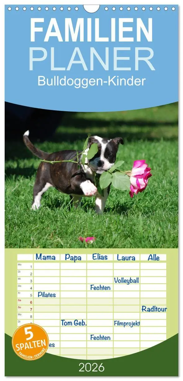 Cover: 9783516523416 | Familienplaner 2026 - Bulldoggen-Kinder mit 5 Spalten...