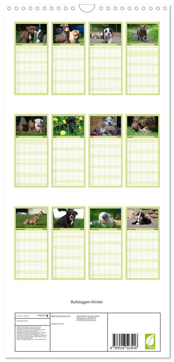 Bild: 9783516523416 | Familienplaner 2026 - Bulldoggen-Kinder mit 5 Spalten...
