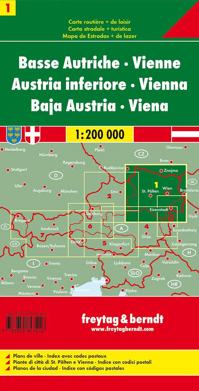 Rückseite: 9783850843416 | Österreich 01 Niederösterreich, Wien 1 : 200 000 | freytag &amp; berndt