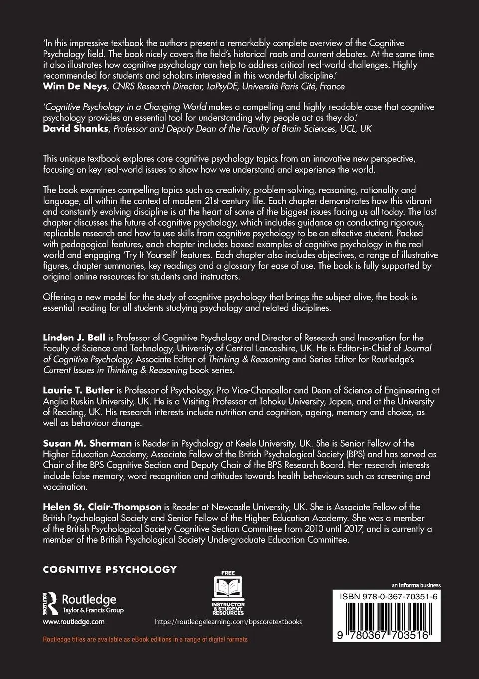 Rückseite: 9780367703516 | Cognitive Psychology in a Changing World | Clair-Thompson (u. a.)