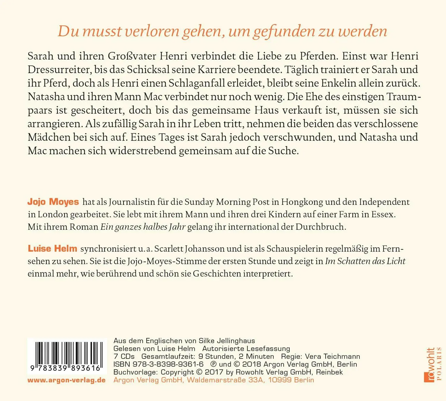Rückseite: 9783839893616 | Im Schatten das Licht | Jojo Moyes | Audio-CD | 7 Audio-CDs | Deutsch
