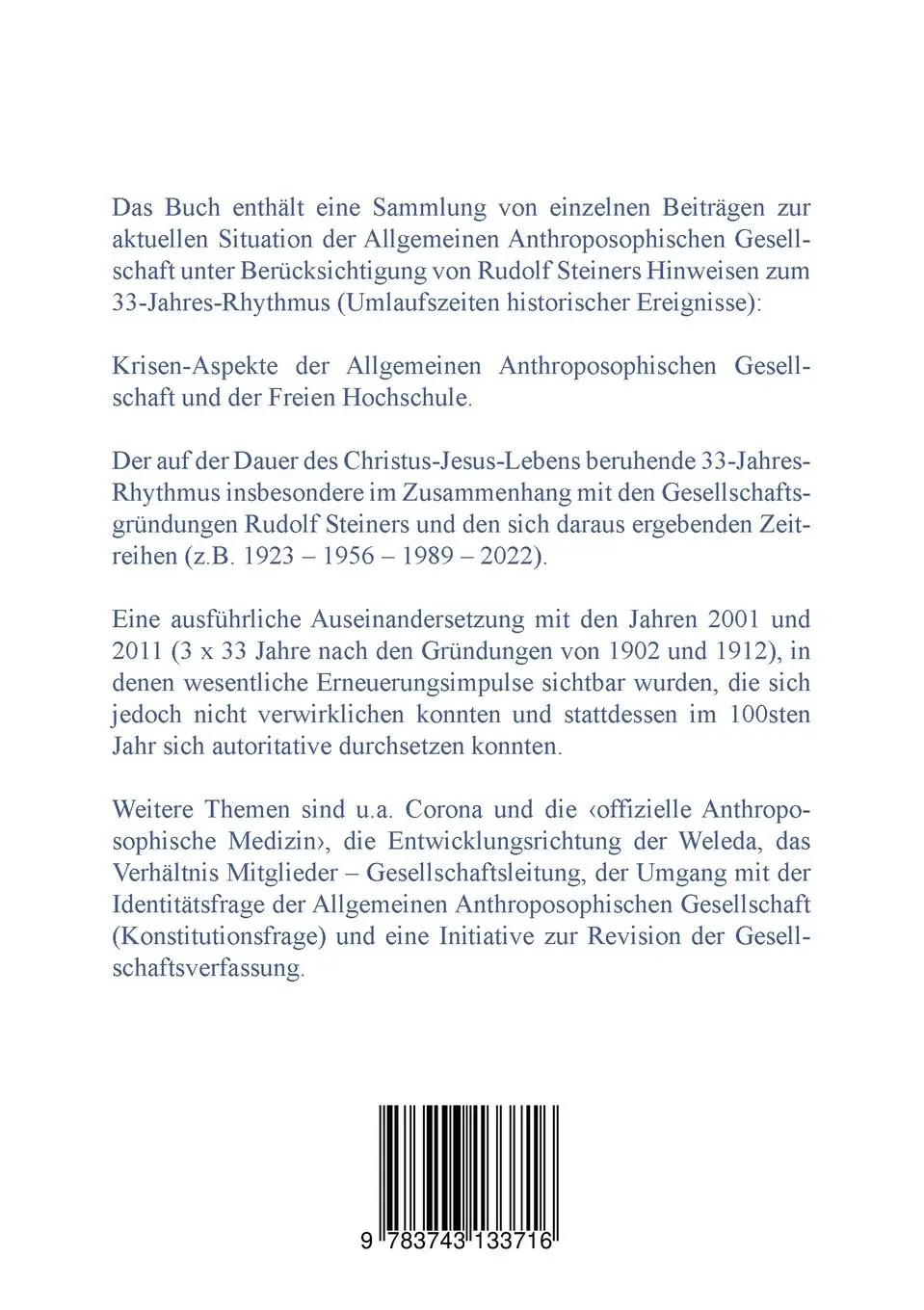 Rückseite: 9783743133716 | 3 x 33 Jahre Weihnachtstagung und die Krise der Allgemeinen...