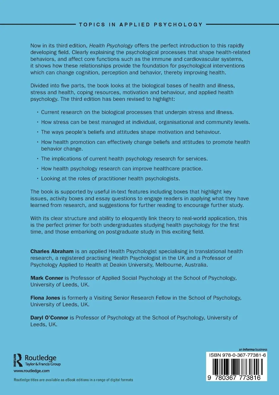 Rückseite: 9780367773816 | Health Psychology | Charles Abraham (u. a.) | Taschenbuch | Englisch