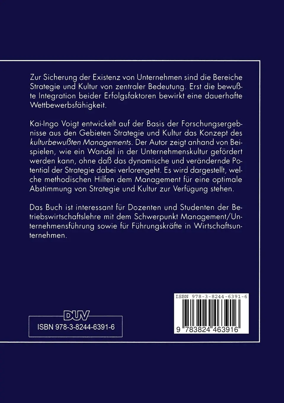 Rückseite: 9783824463916 | Unternehmenskultur und Strategie | Kai-Ingo Voigt | Taschenbuch | x
