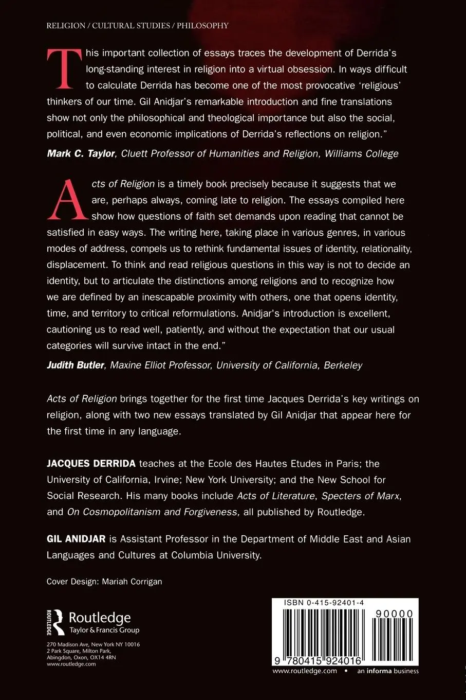 Rückseite: 9780415924016 | Acts of Religion | Jacques Derrida | Taschenbuch | Englisch | 2001