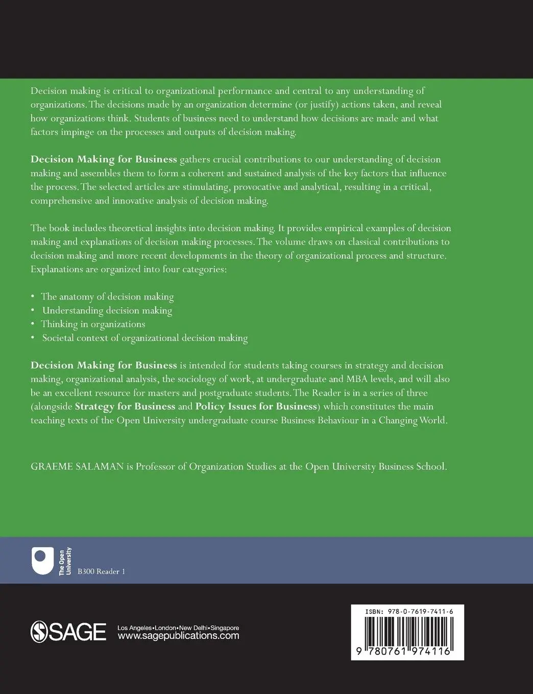 Rückseite: 9780761974116 | Decision Making for Business | A Reader | Graeme Salaman | Taschenbuch