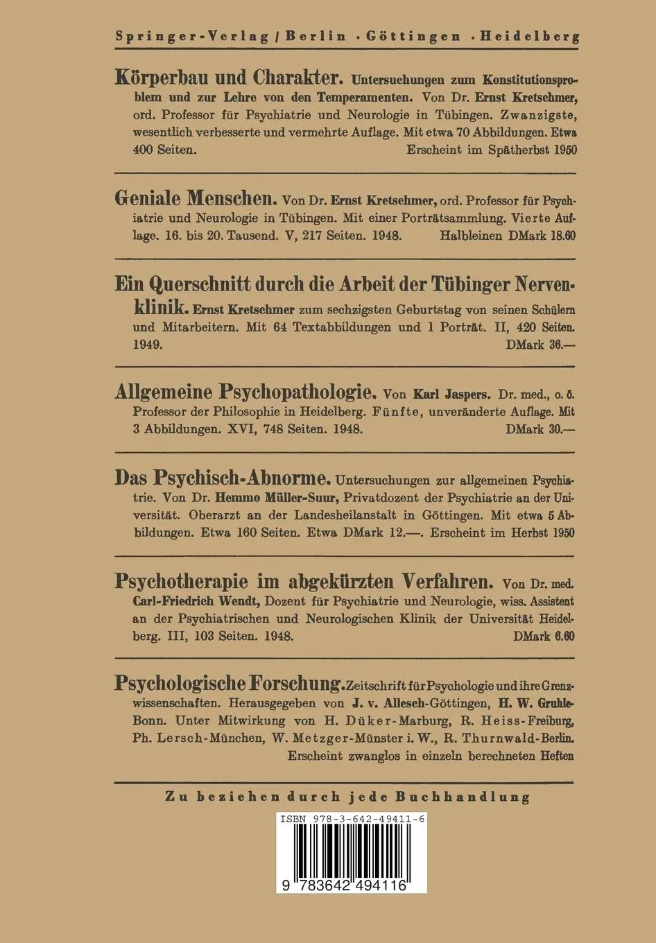 Rückseite: 9783642494116 | Der Sensitive Beziehungswahn | Ernst Kretschmer | Taschenbuch | vi