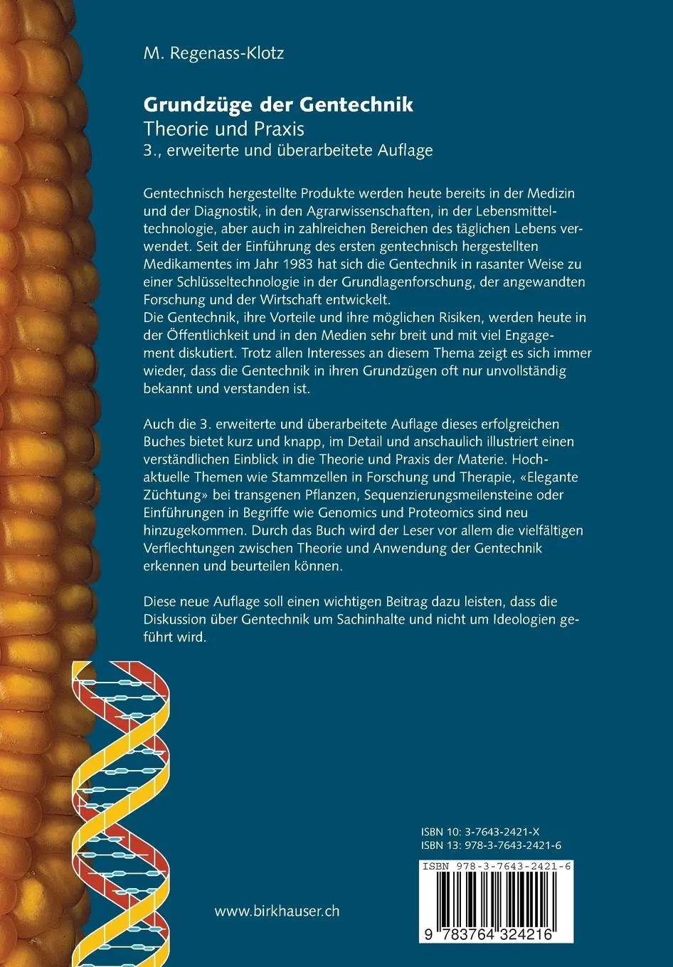 Rückseite: 9783764324216 | Grundzüge der Gentechnik | Theorie und Praxis | Regenass-Klotz | Buch