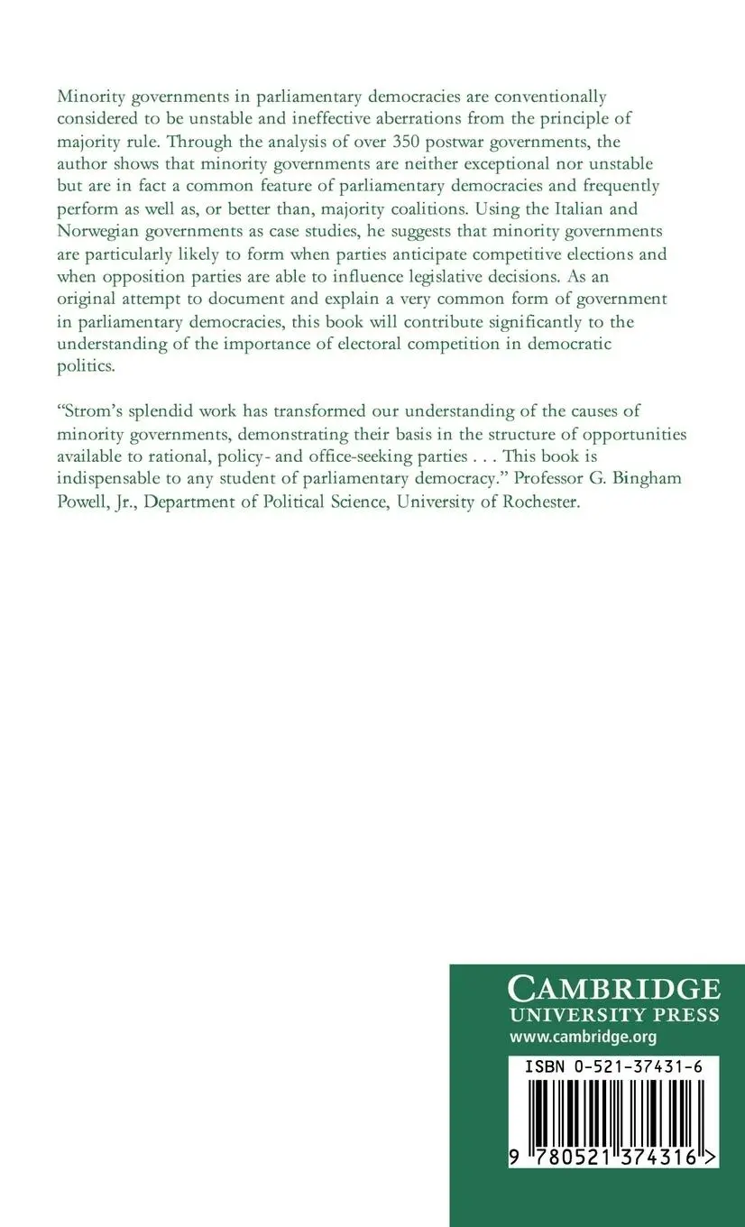 Rückseite: 9780521374316 | Minority Government and Majority Rule | Kaare Strom (u. a.) | Buch