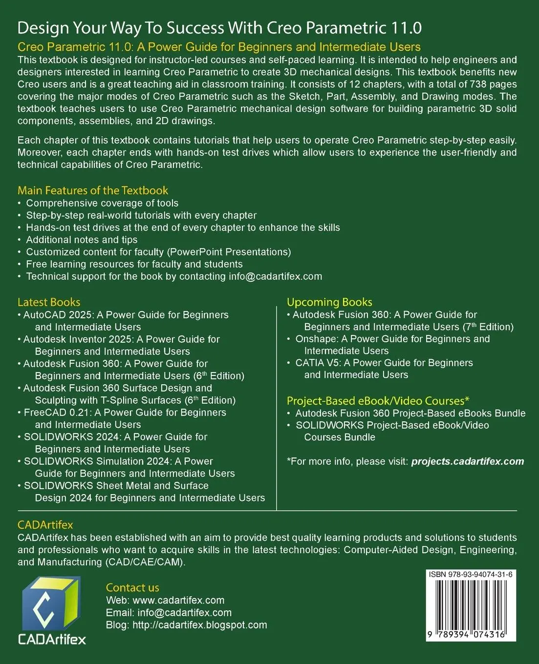 Rückseite: 9789394074316 | Creo Parametric 11.0 | Cadartifex (u. a.) | Taschenbuch | Englisch