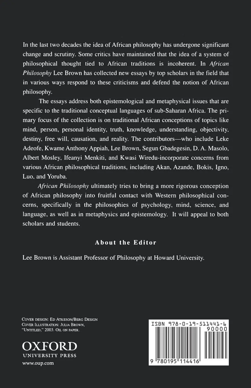 Rückseite: 9780195114416 | African Philosophy | New and Traditional Perspectives | Lee M. Brown
