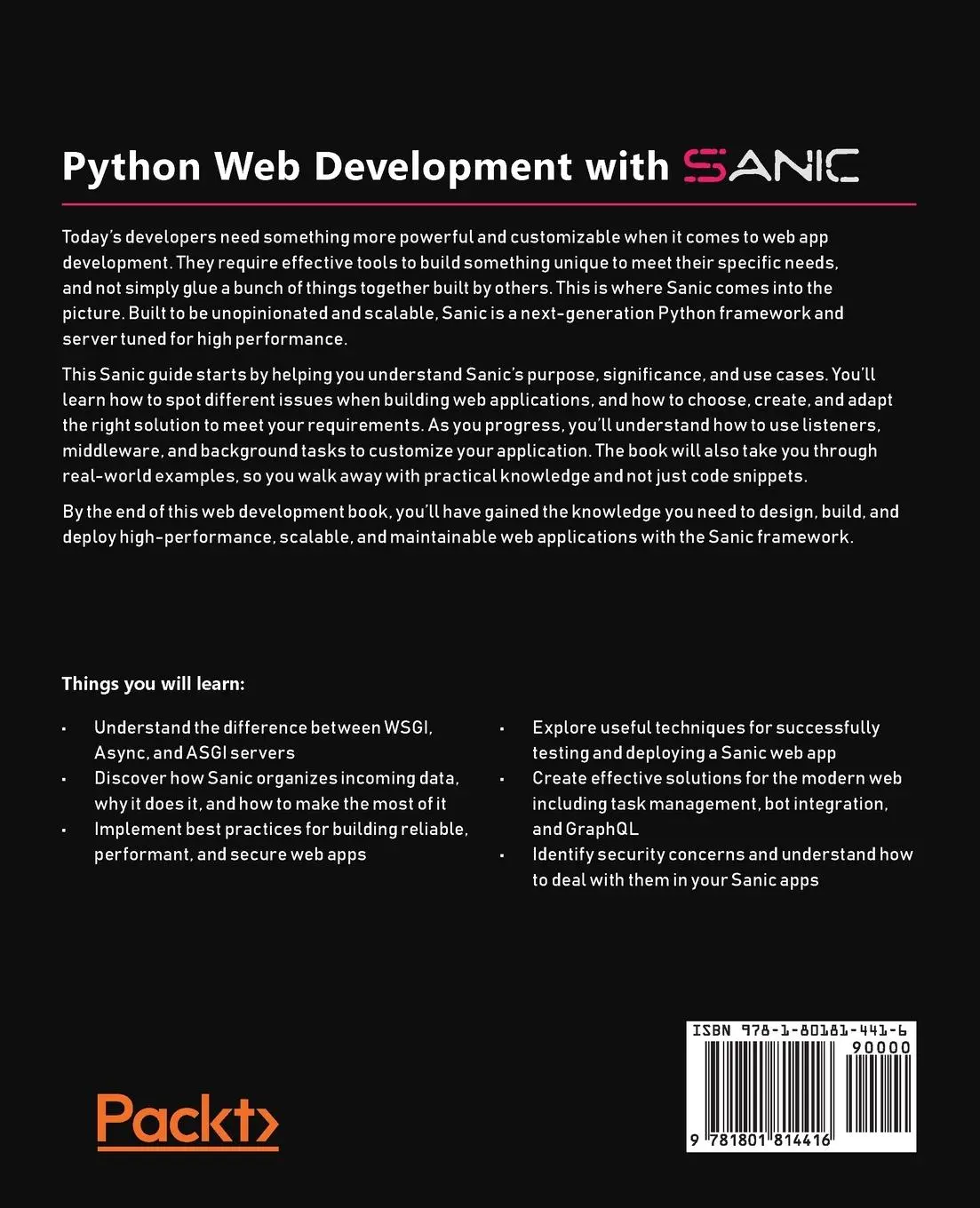 Rückseite: 9781801814416 | Python Web Development with Sanic | Adam Hopkins | Taschenbuch | 2022