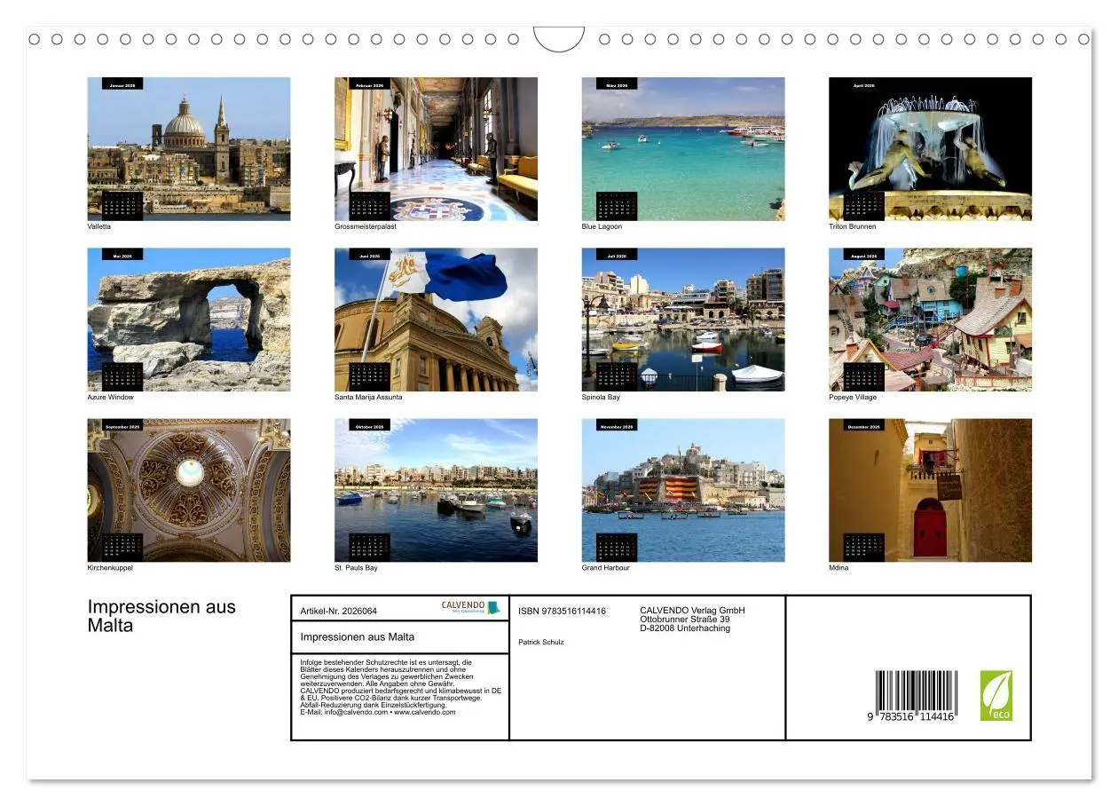 Bild: 9783516114416 | Impressionen aus Malta (Wandkalender 2026 DIN A3 quer), CALVENDO...