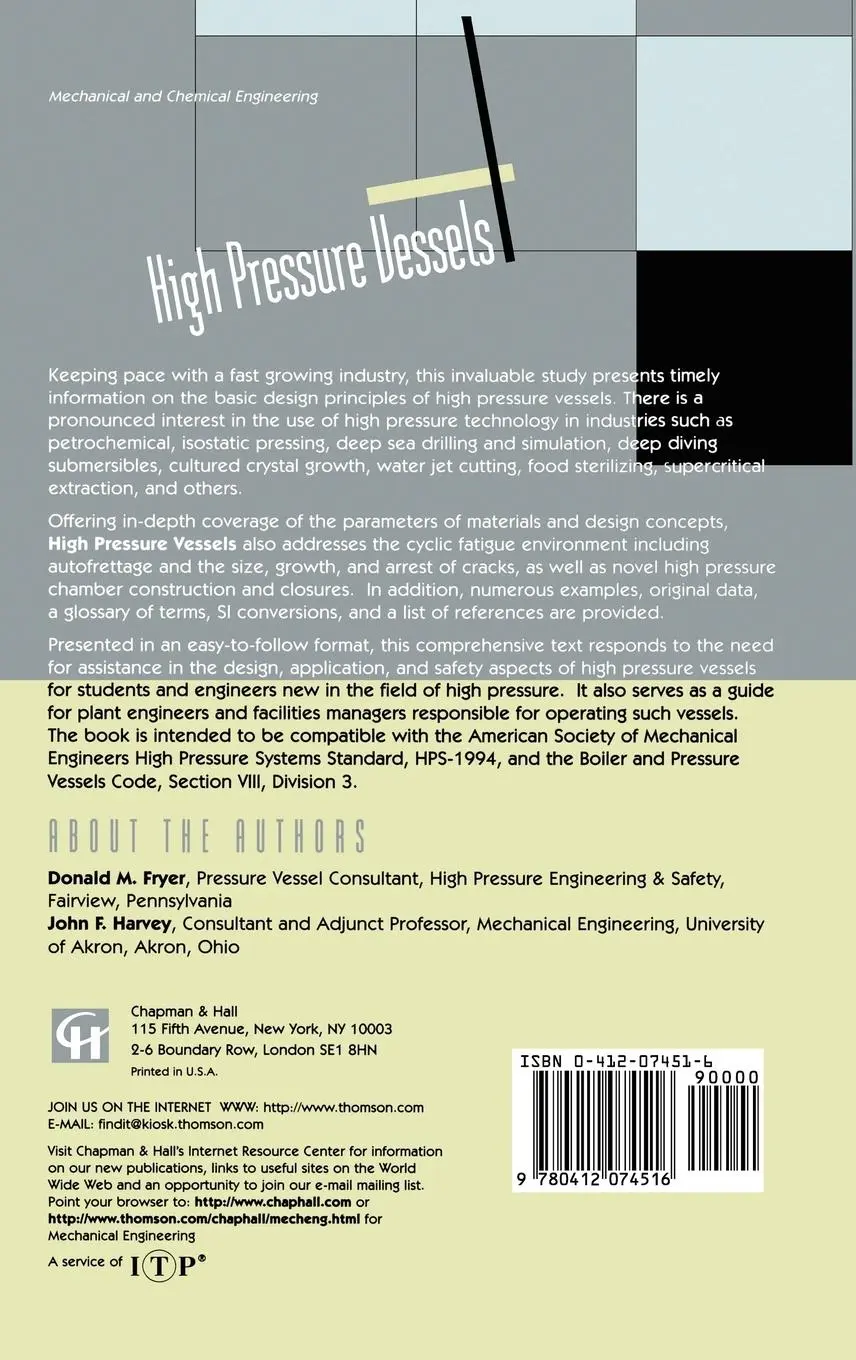 Rückseite: 9780412074516 | High Pressure Vessels | John F. Harvey (u. a.) | Buch | xiii | 1997