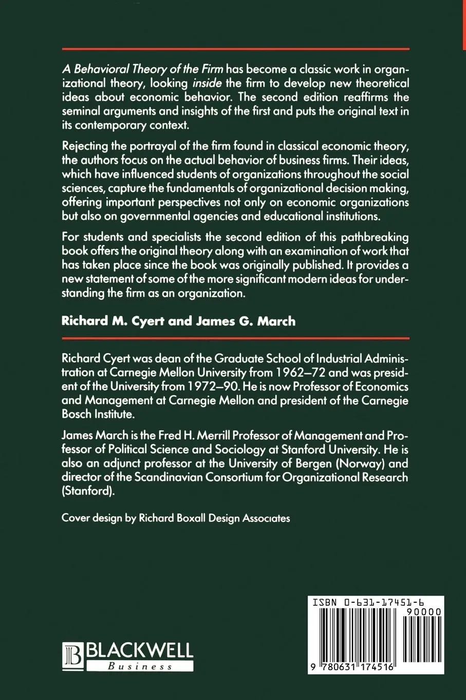 Cover: 9780631174516 | Behavioral Theory of the Firm | Richard M. (Respectively Cyert (u. a.)