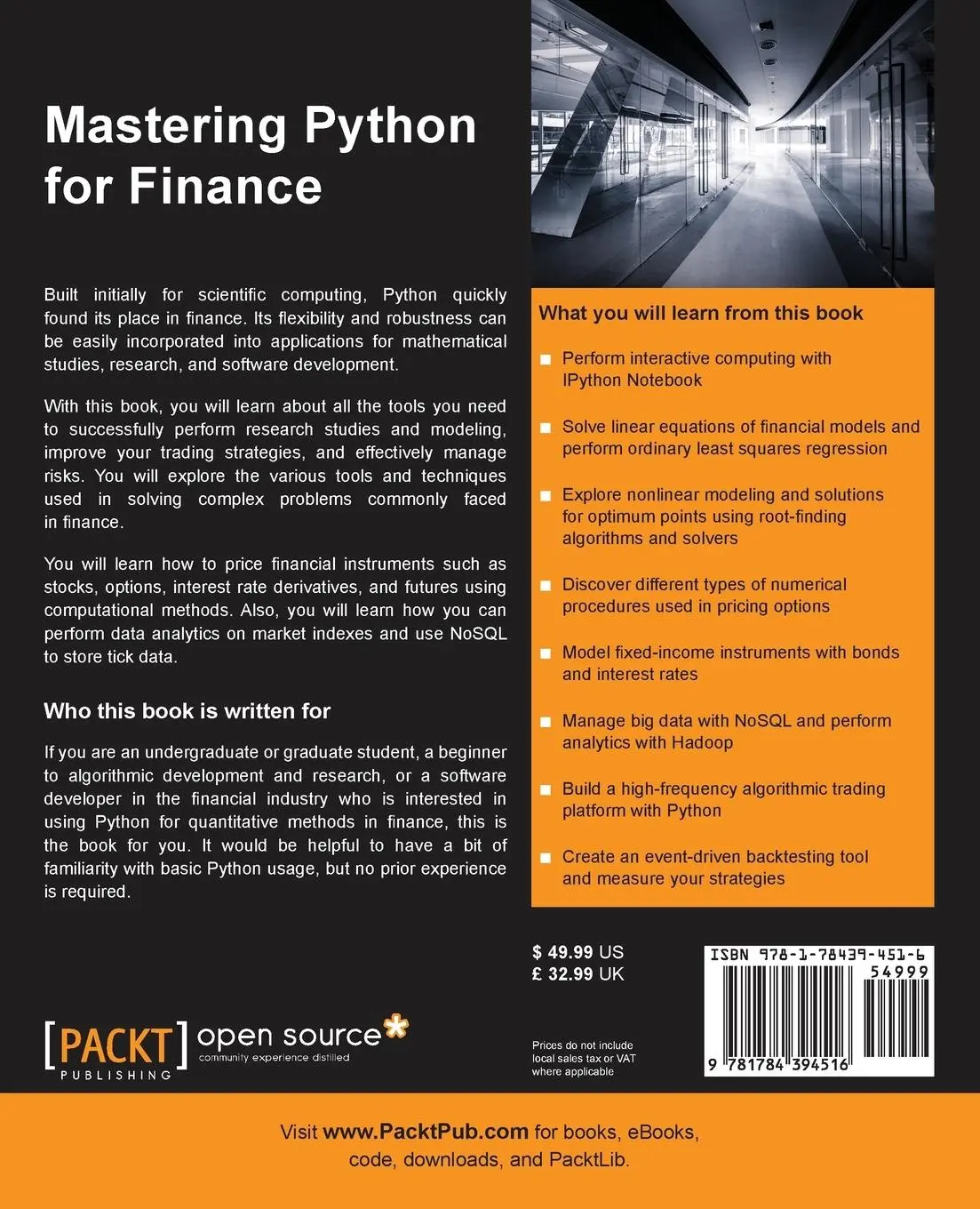 Rückseite: 9781784394516 | Mastering Python for Finance | James Ma | Taschenbuch | Englisch