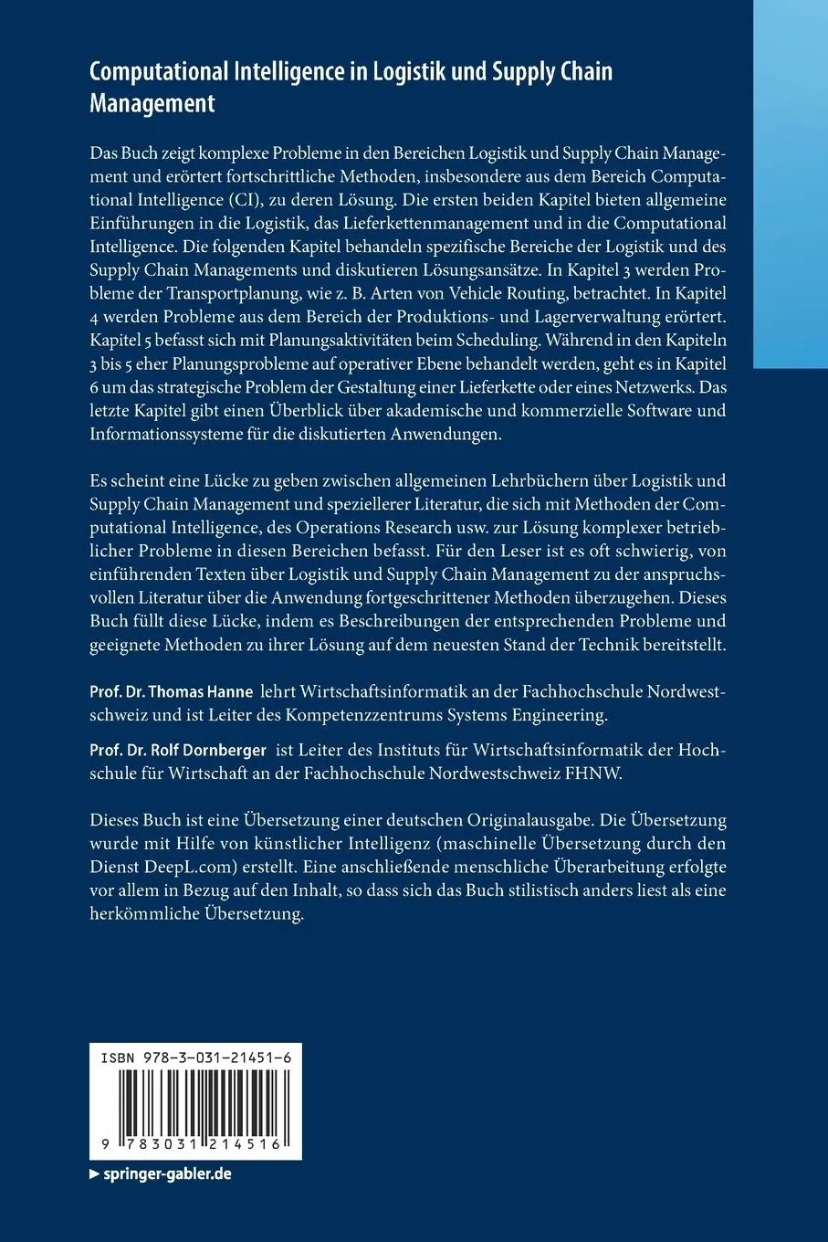 Rückseite: 9783031214516 | Computational Intelligence in Logistik und Supply Chain Management