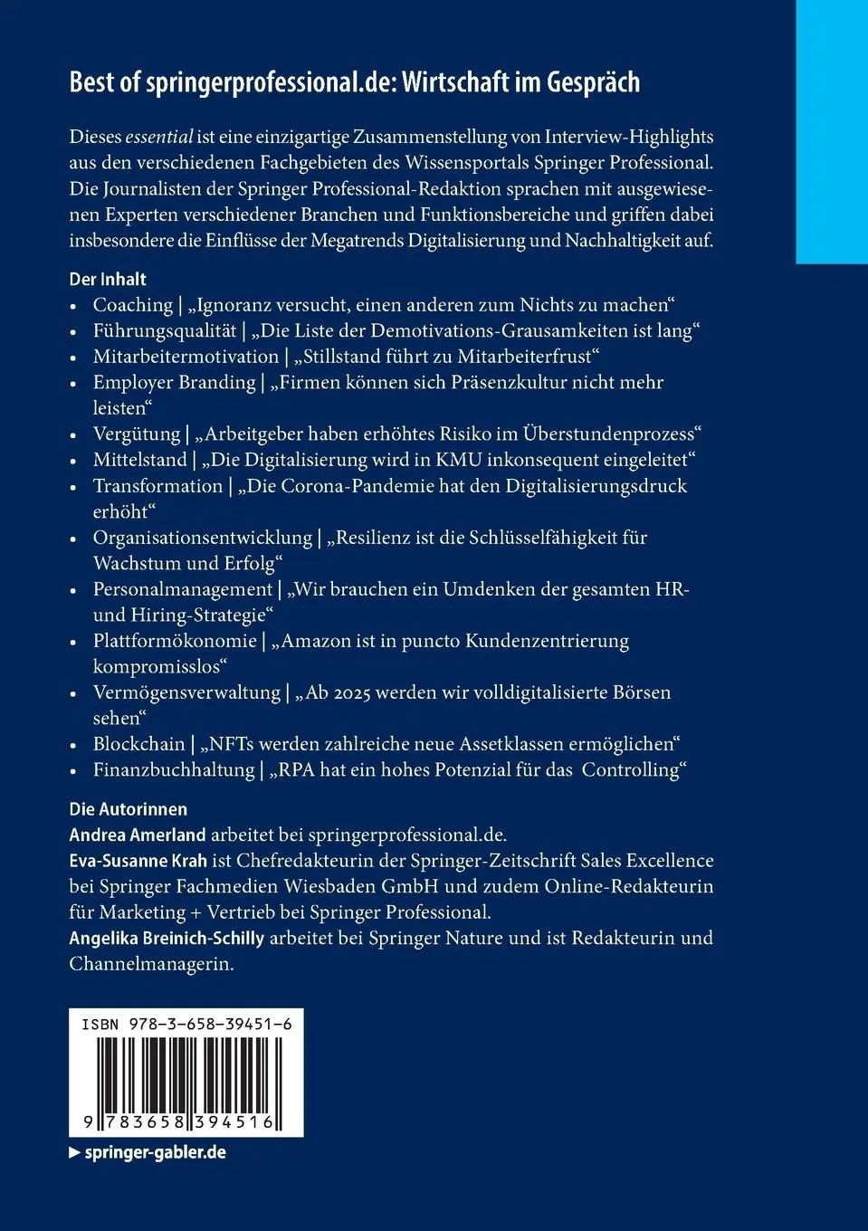Rückseite: 9783658394516 | Best of springerprofessional.de: Wirtschaft im Gespräch | Taschenbuch