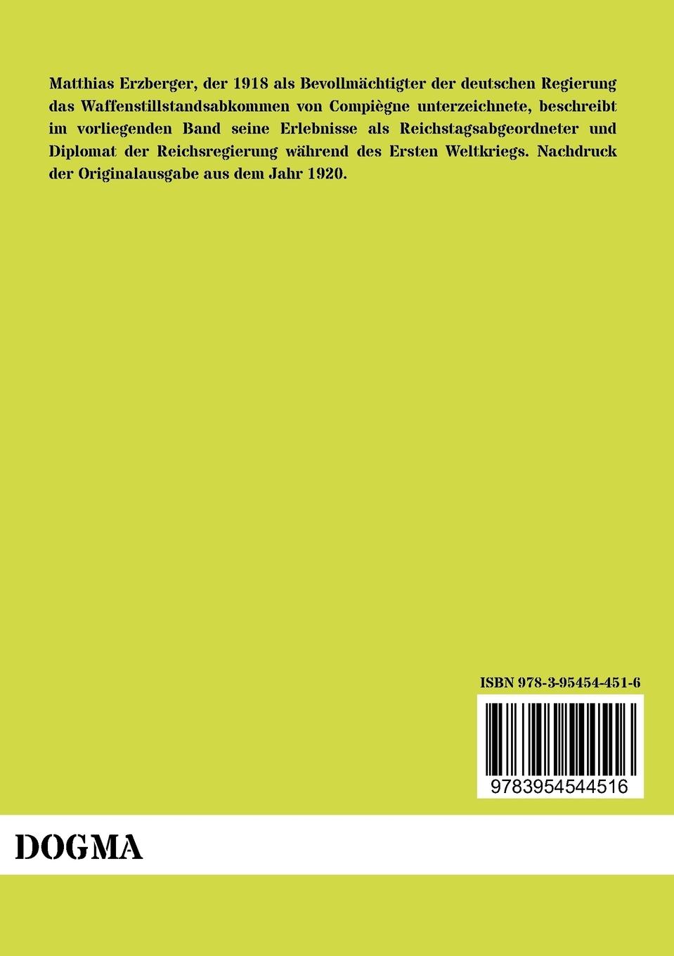 Rückseite: 9783954544516 | Erlebnisse im Weltkrieg | Matthias Erzberger | Taschenbuch | 404 S.