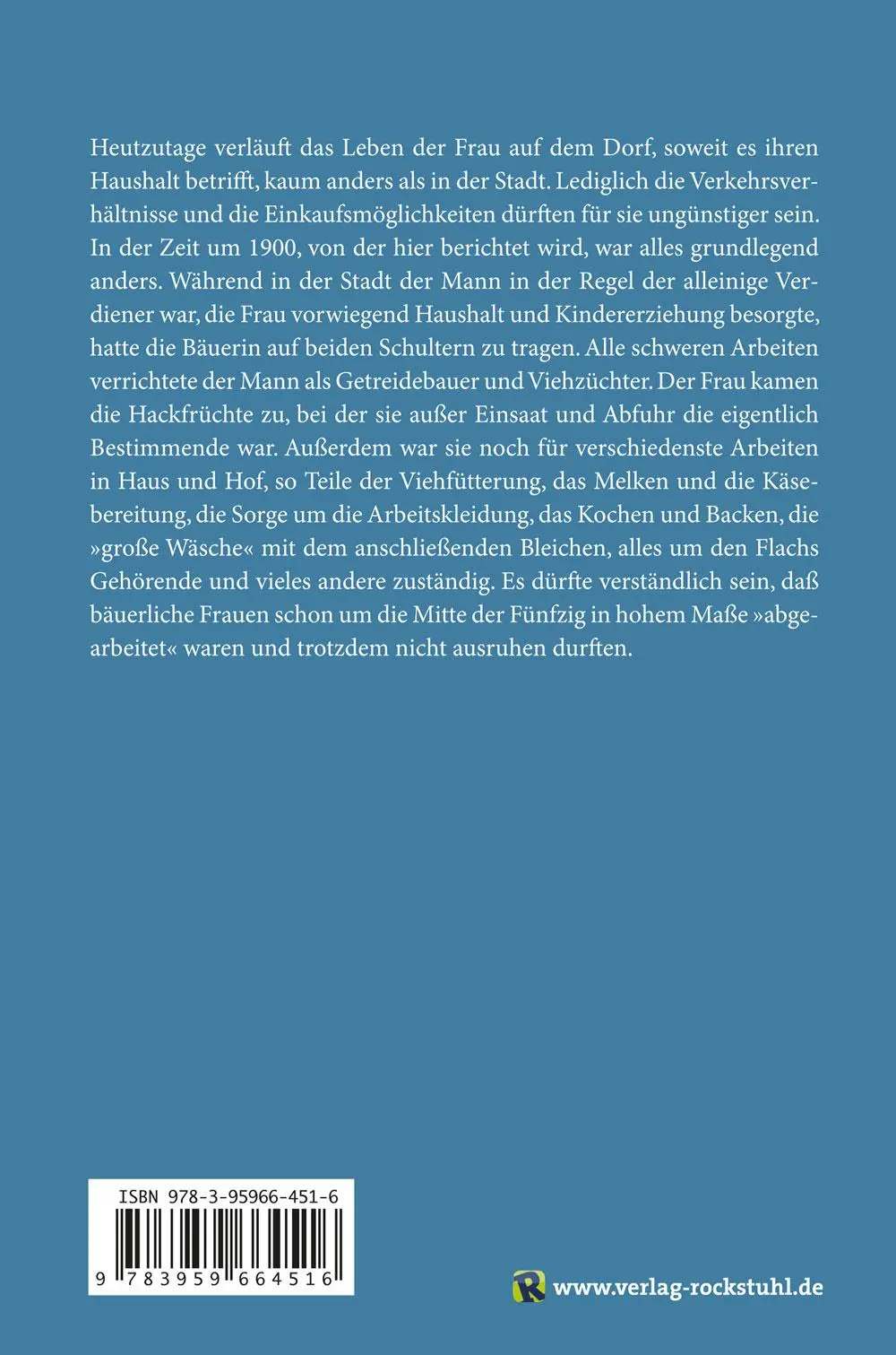 Rückseite: 9783959664516 | Hausarbeit der Bauersfrau | Bäuerliches Leben um 1900 - Band 5 | Röth