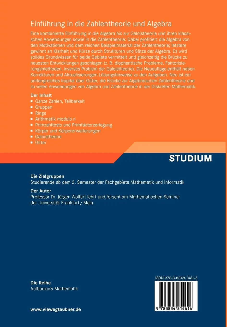 Rückseite: 9783834814616 | Einführung in die Zahlentheorie und Algebra | Jürgen Wolfart | Buch
