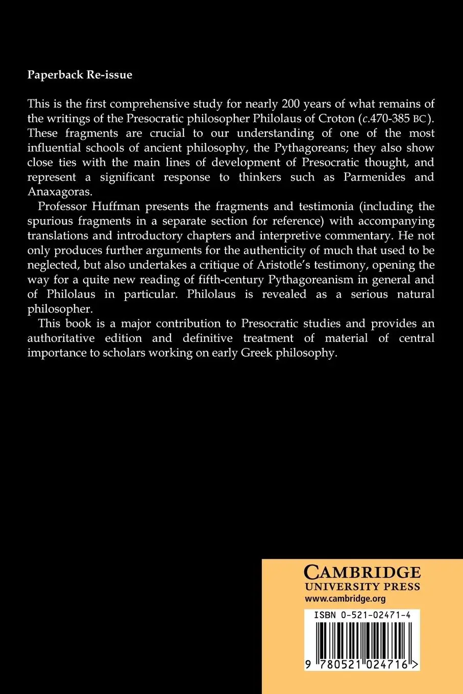 Rückseite: 9780521024716 | Philolaus of Croton | Philolaus | Taschenbuch | Englisch | 2006