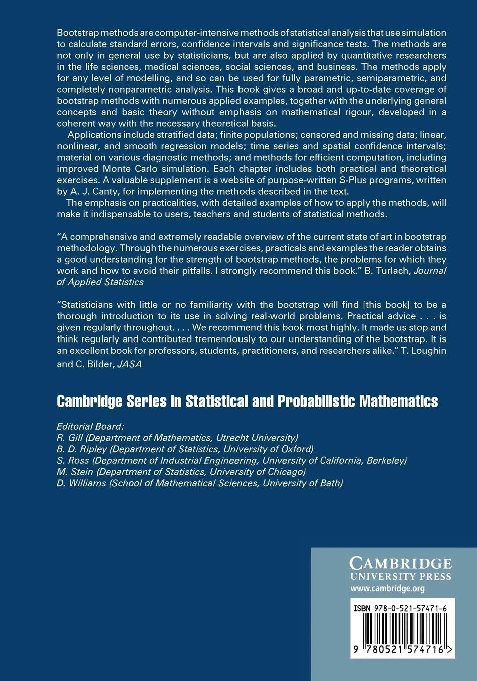 Rückseite: 9780521574716 | Bootstrap Methods and Their Application | A. C. Davison | Taschenbuch
