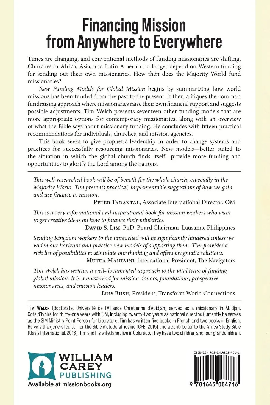 Rückseite: 9781645084716 | New Funding Models for Global Mission | Tim Welch | Taschenbuch | 2023