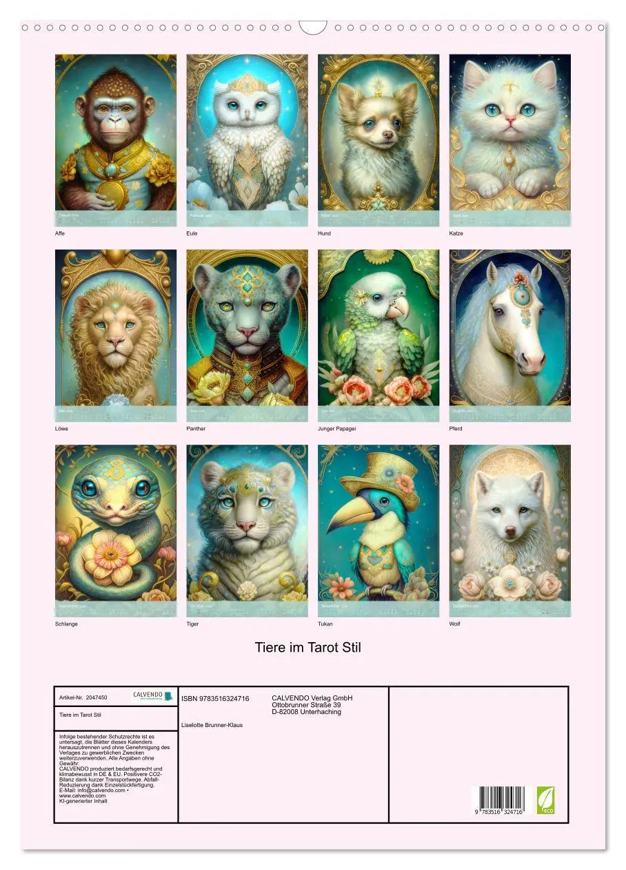 Bild: 9783516324716 | Tiere im Tarot Stil (Wandkalender 2026 DIN A2 hoch), CALVENDO...