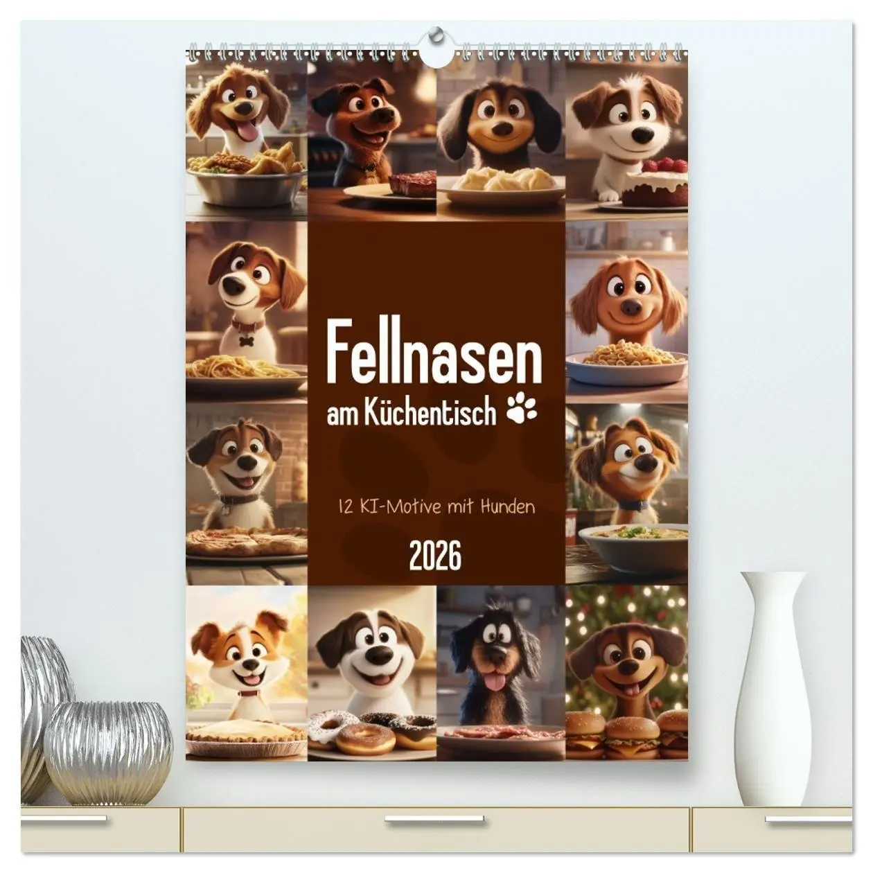 Cover: 9783516704716 | Fellnasen am Küchentisch - 12 KI-Motive mit Hunden (hochwertiger...