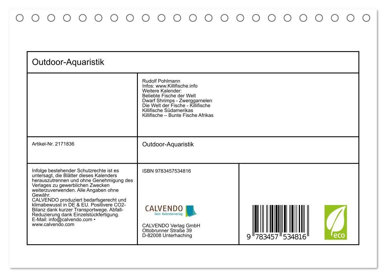 Bild: 9783457534816 | Outdoor-Aquaristik (Tischkalender 2026 DIN A5 quer), CALVENDO...