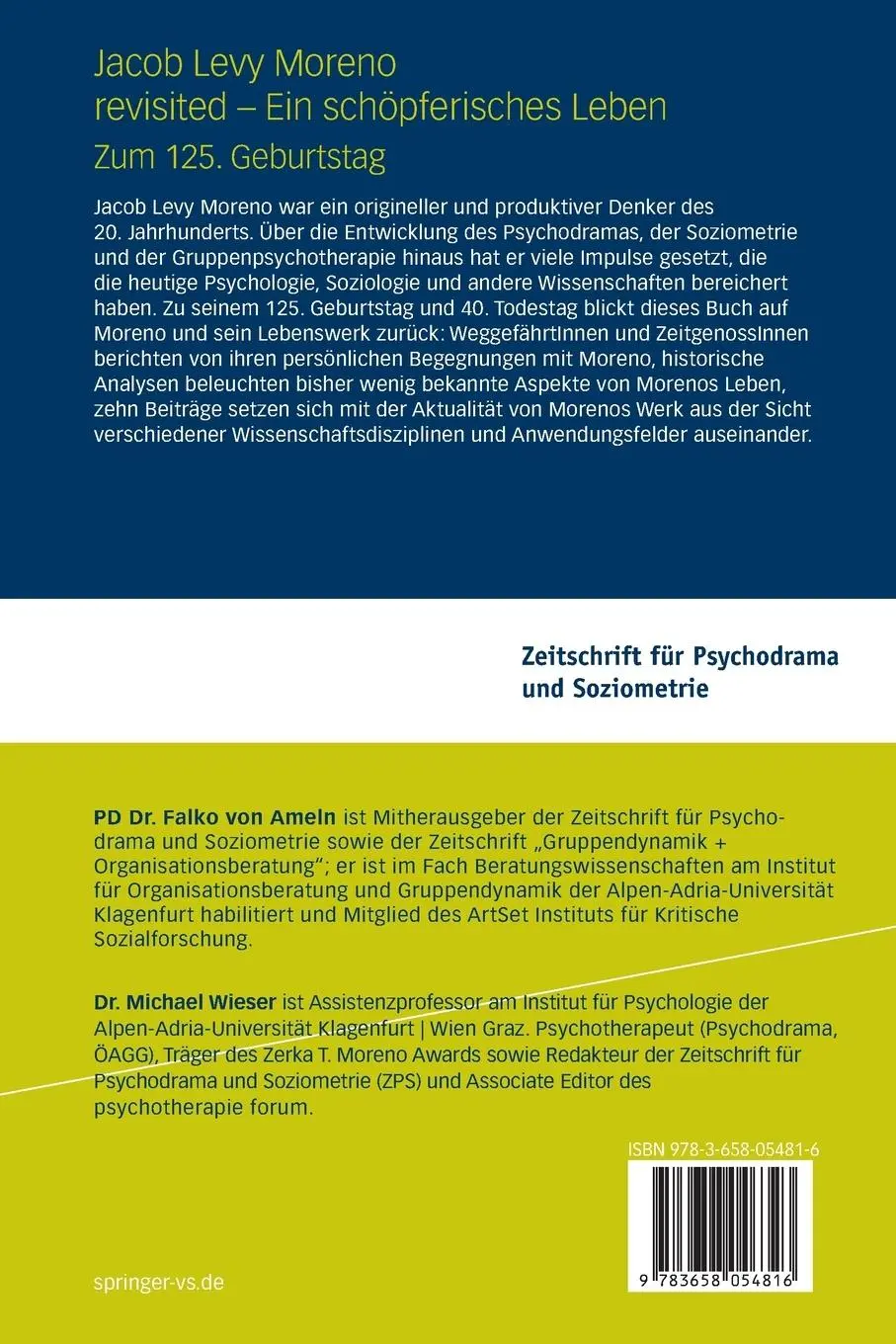 Rückseite: 9783658054816 | Jacob Levy Moreno revisited - Ein schöpferisches Leben | Taschenbuch