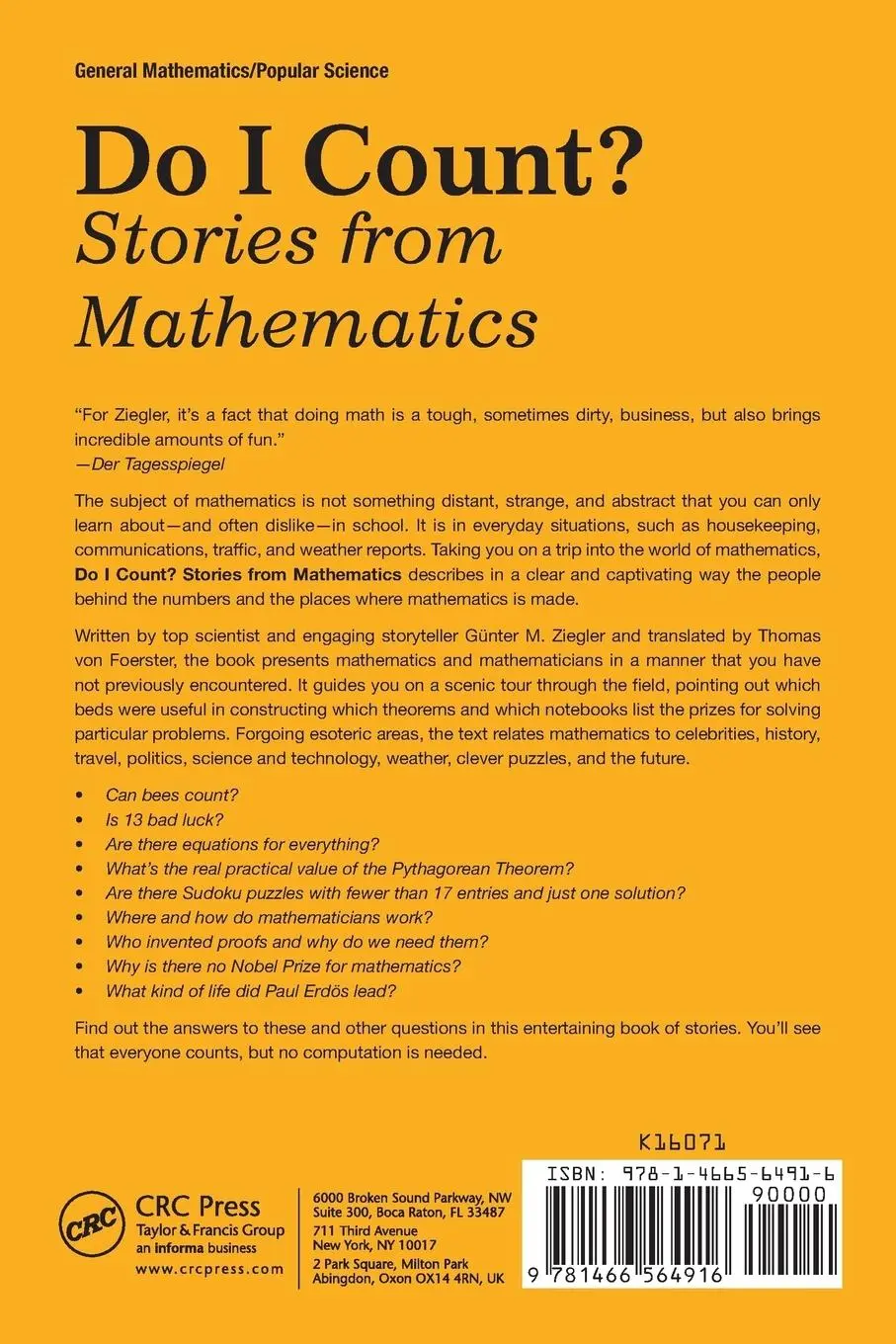 Rückseite: 9781466564916 | Do I Count? | Stories from Mathematics | Gunter M. Ziegler | Buch