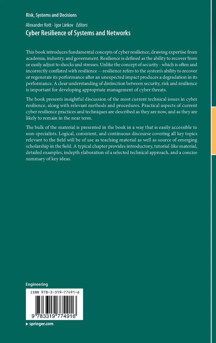 Rückseite: 9783319774916 | Cyber Resilience of Systems and Networks | Igor Linkov (u. a.) | Buch